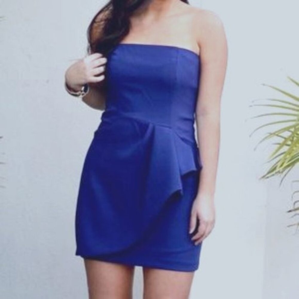 nwt French Connection Y2K Strapless Mini Dress Ruffle Accent Royal Blue Black 4